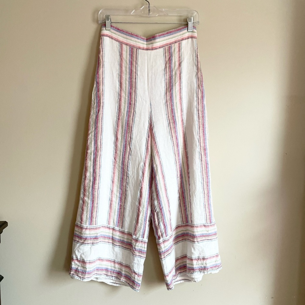 Striped White & Pink Wide-Leg Linen Pants